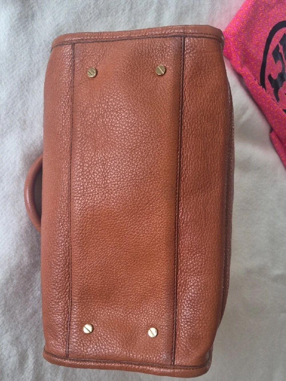 Tory Burch Leather Satchel in Cognac Tan with Gold Hardware